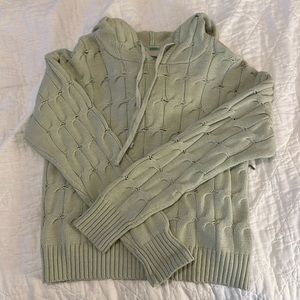 Anthropologie Light Green Knitted Cropped Hoodie